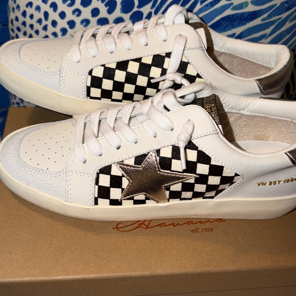 White and Black Checkered Vintage Havana Star Sneakers.